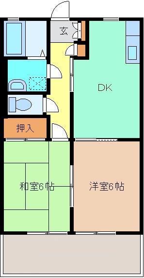 ドミールあざみ E棟(2DK/1階)の間取り写真