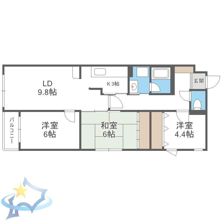 山鼻コンパウンド(3LDK/4階)の間取り写真