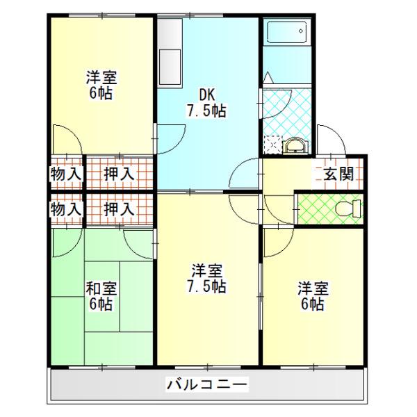 鴨宮ハイム(4DK/2階)の間取り写真