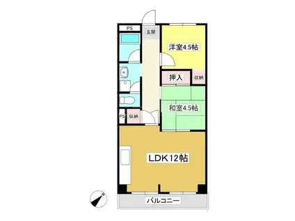 グリーンライフ山ノ沢(2LDK/3階)の間取り写真