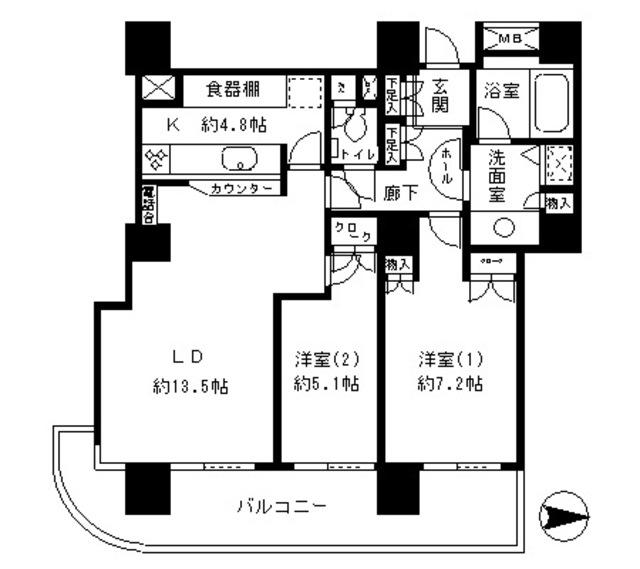 RIVER POINT TOWER(2LDK/3階)の間取り写真