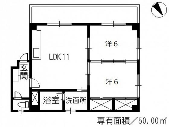 大上ビルII(2LDK/3階)の間取り写真