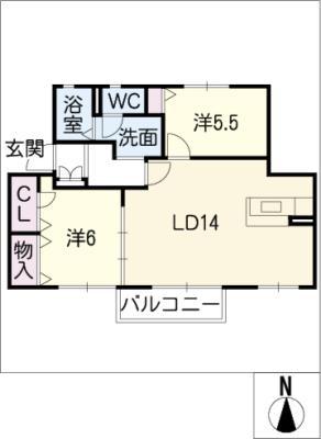 スクエアヴィレッジF(2LDK/1階)の間取り写真