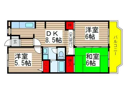 市川グリーンタウン第2ミズホ(3DK/3階)の間取り写真