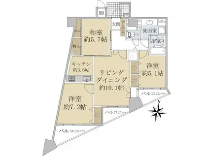 ローレルコート平和大通(3LDK/7階)の間取り写真