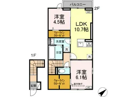 LE CLAIR(2LDK/2階)の間取り写真