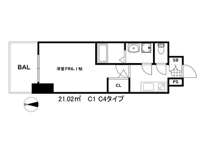 エスリード神戸兵庫駅ミッドポート(1K/9階)の間取り写真