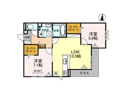 アーバンクロス(2LDK/1階)の間取り写真