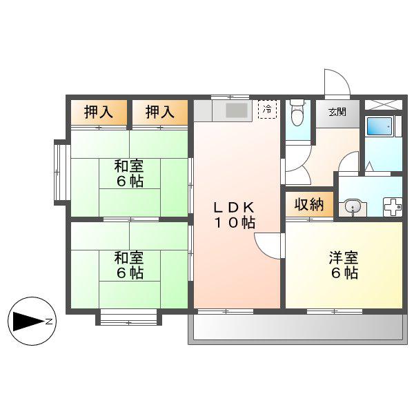 天水ハイツ(3LDK/3階)の間取り写真