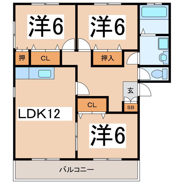 ハイツスプリモB(3LDK/1階)の間取り写真