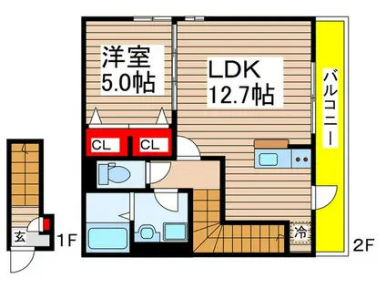 アムール計画(1LDK/2階)の間取り写真