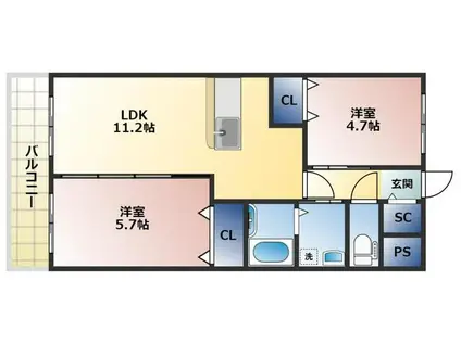 34ー倶楽部ハウス(2LDK/1階)の間取り写真