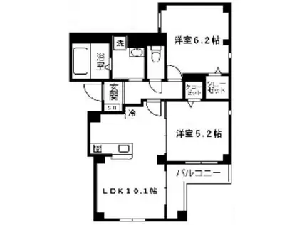 京王線 千歳烏山駅 徒歩7分 3階建 築1年(2LDK/2階)の間取り写真