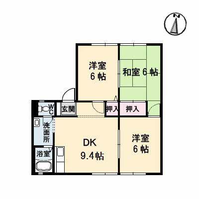 グリーンヒルズ泉川D棟(3DK/1階)の間取り写真