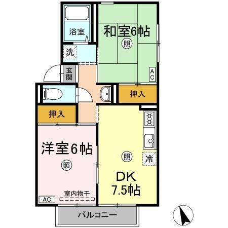 サリネージュ山手 A/B/C/D棟 D棟(2DK/2階)の間取り写真