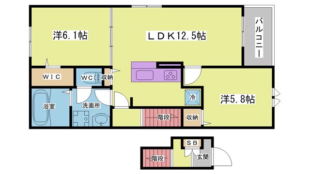 グランドールI(2LDK/2階)の間取り写真