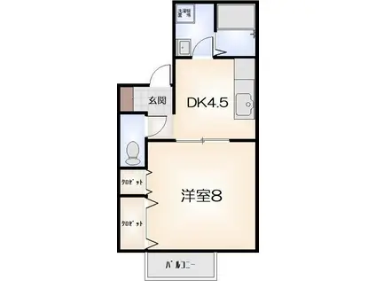 ハーバービュー金磯(1DK/2階)の間取り写真