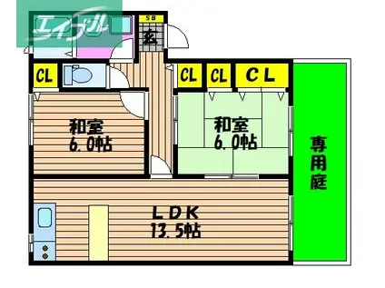 ラッキータウン庭瀬A棟(2LDK/1階)の間取り写真