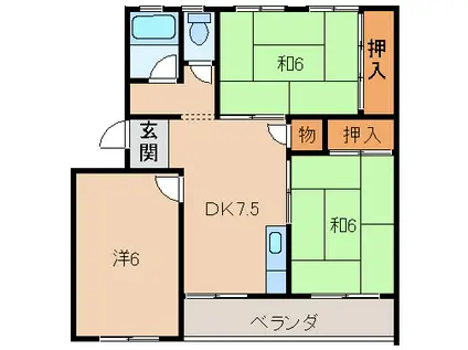 西浜ビレッジ(3DK/1階)の間取り写真