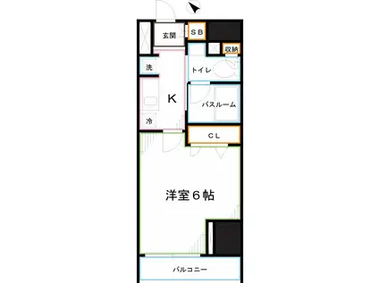 レジディア国立(1K/3階)の間取り写真