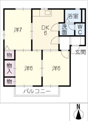 ディアス外神 B棟(3DK/2階)の間取り写真