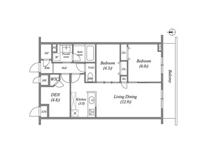 プライムガーデン若木(2LDK/5階)の間取り写真