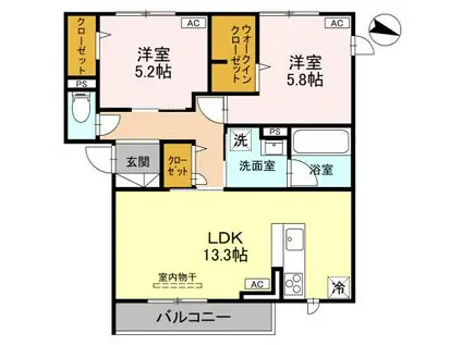 プリュニエ(2LDK/2階)の間取り写真