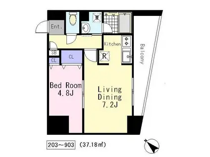 グランディール初台(1LDK/11階)の間取り写真