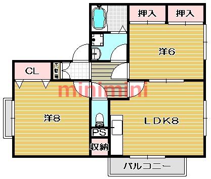 ヴェルドミールII(2LDK/2階)の間取り写真