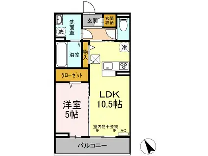 D-ROOM本町(1LDK/1階)の間取り写真