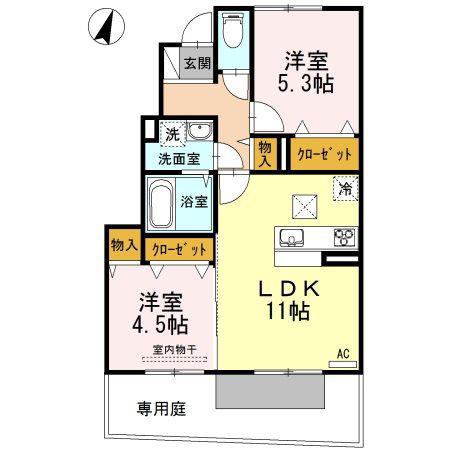 グレイスコート唐崎(2LDK/1階)の間取り写真