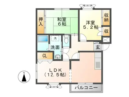 レヴンワース D棟(2LDK/2階)の間取り写真