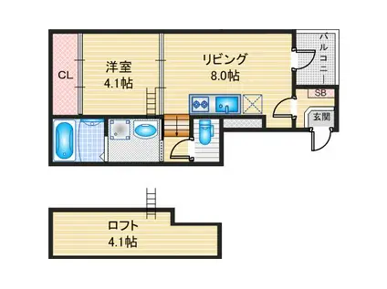 ハーモニーテラス鳴海町V(1SLDK/2階)の間取り写真