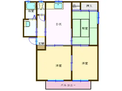 ボヌールランド ローズ(3DK/1階)の間取り写真