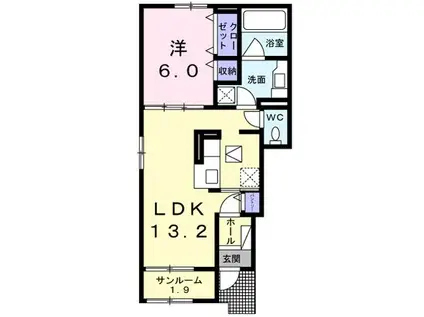 パストラル安曇野A(1LDK/1階)の間取り写真