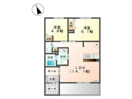 UNIVALY JEW I(2LDK/1階)の間取り写真