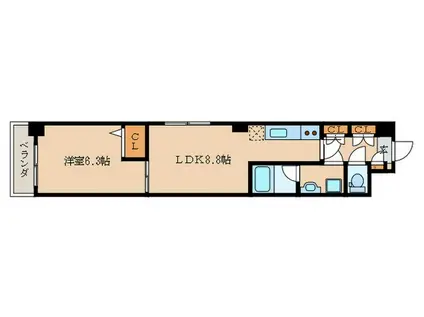 エターナルコート三条(1LDK/4階)の間取り写真