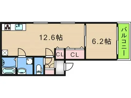ARCASA KISHINOSATO VI(1LDK/2階)の間取り写真