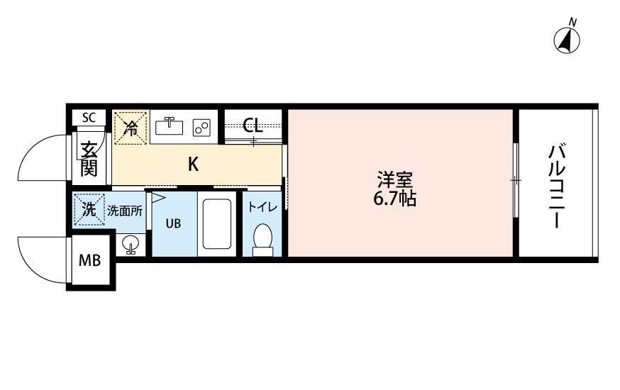 アミュゼ城野(1K/6階)の間取り写真