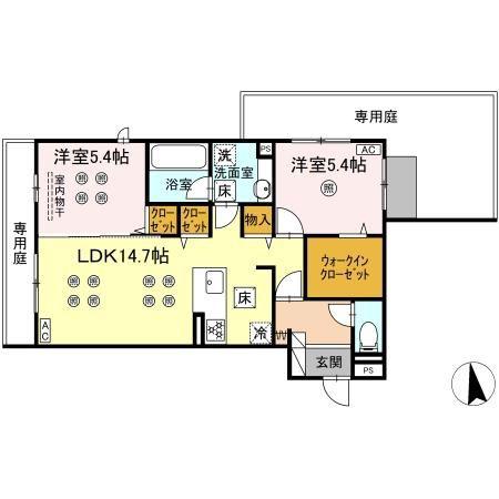 D-ROOM折尾駅前(2LDK/1階)の間取り写真