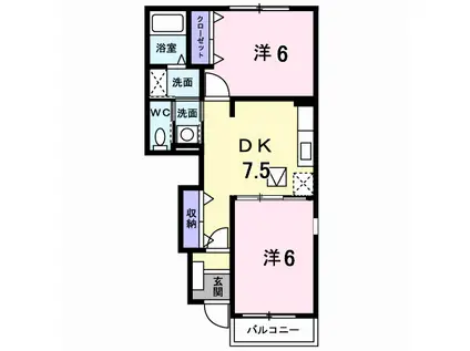 ニューグランツII(2DK/1階)の間取り写真