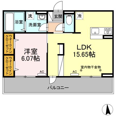 フリーデン国分(1LDK/3階)の間取り写真