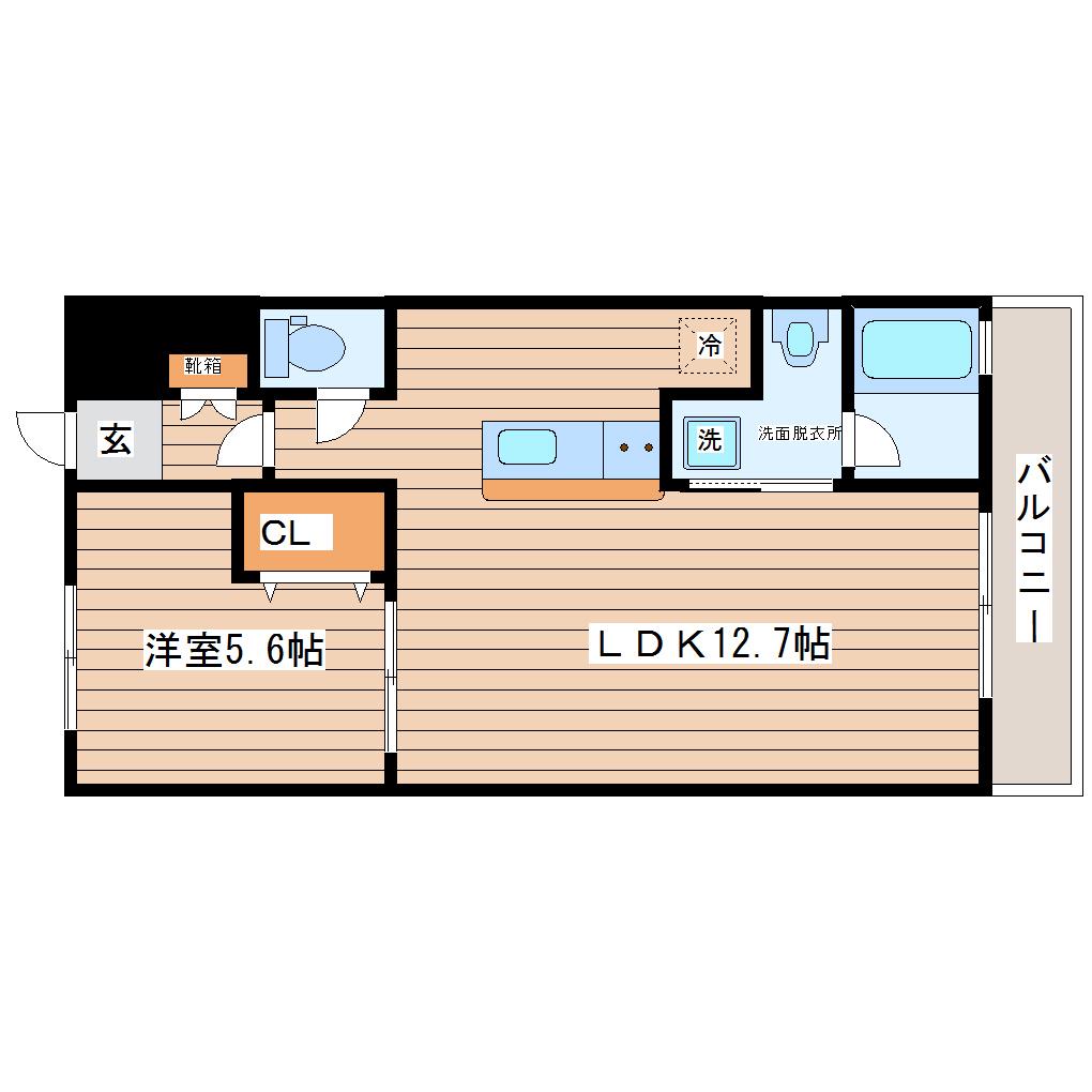 しまかげビル(1LDK/2階)の間取り写真