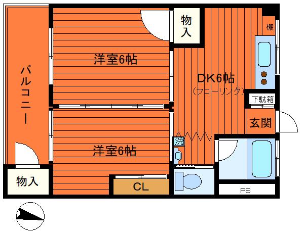 S-2233(2DK/2階)の間取り写真