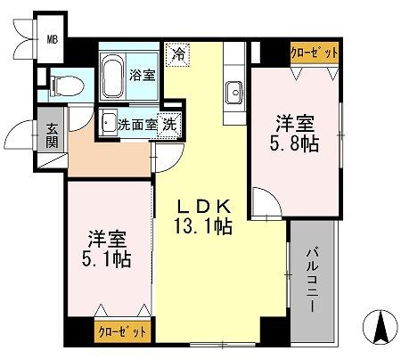 シエロ アズール(2LDK/6階)の間取り写真