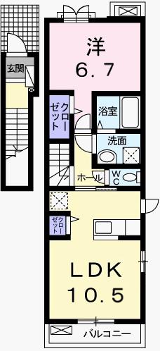 ウエルホワイト・アグリA(1LDK/2階)の間取り写真