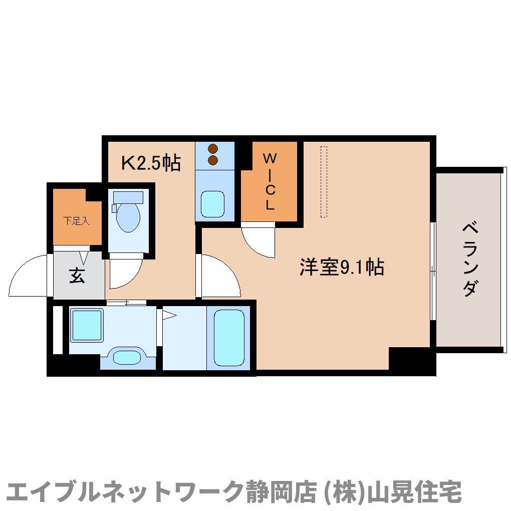 アガティス東静岡(ワンルーム/8階)の間取り写真