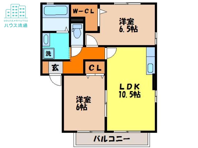 リビングタウン長与C棟(2LDK/1階)の間取り写真