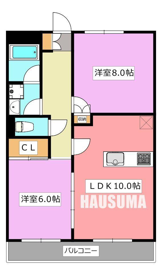 プレステージュ・ミネギシ(2LDK/4階)の間取り写真