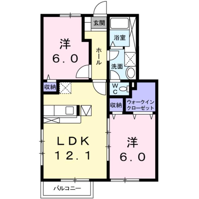 グリシーヌ・パレII A棟(2LDK/1階)の間取り写真